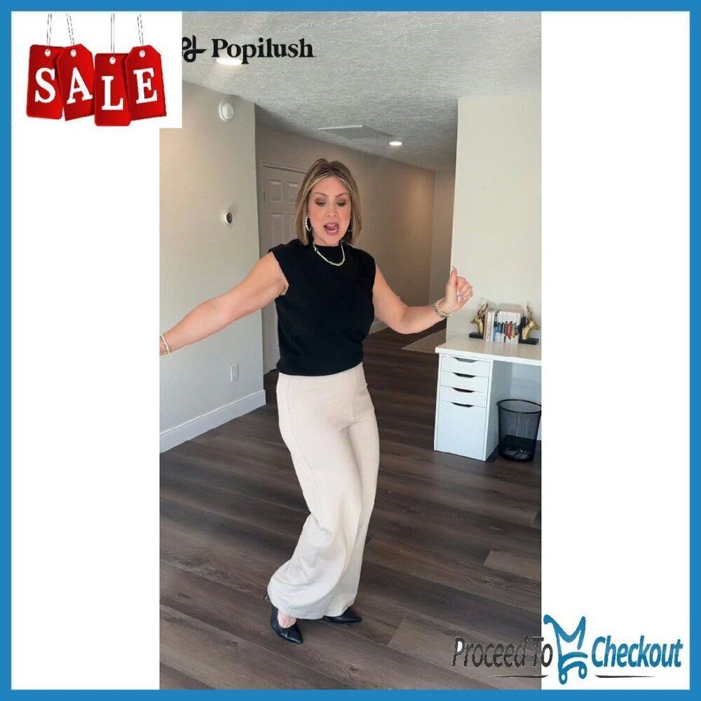 High Waisted Tummy Control Dress Pants with Pockets Business Casual - Picture 7 of 8